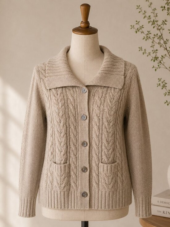 St. John's Bay Sweaters - St. John’s Bay Cable Knit Cardigan Sweater Women’s M Shawl Collar Academia Cabin